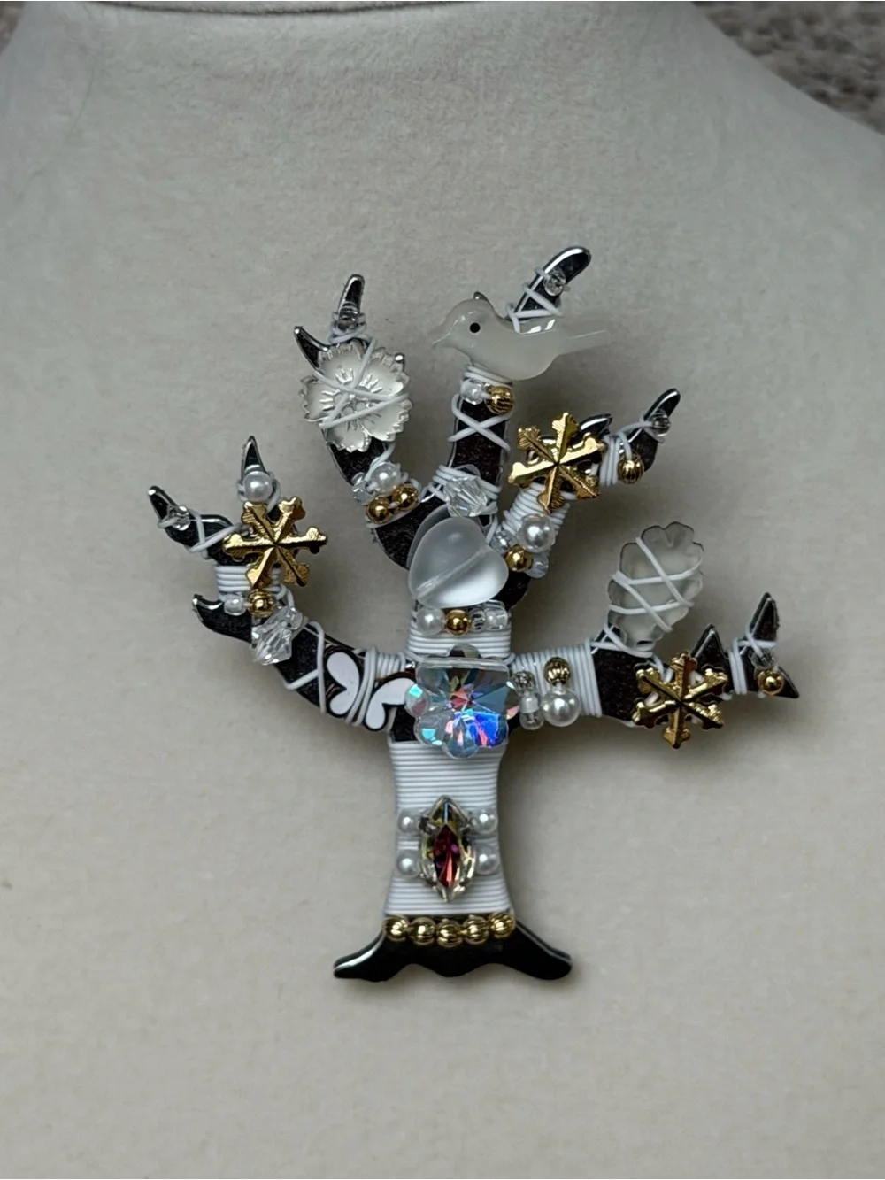 Vintage 1998 Liztech Winter Tree Brooch Signed Artisan Pin